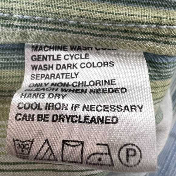Tommy Bahama Men’s Large Green Blue Striped‎ Button Up Long Sleeve 100% Tencil - Picture 10 of 10